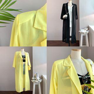 Single-button See-through Long Blazer