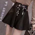 Tie-waist Faux Leather Mini A-line Skirt