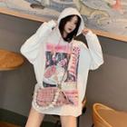 Printed Long-sleeve Loose-fit Hoodie White - One Size