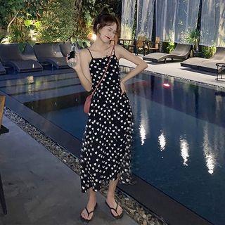 Spaghetti-strap Heart Print Midi Dress