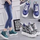 Platform Wedge Patterned Lace-up Sneakers