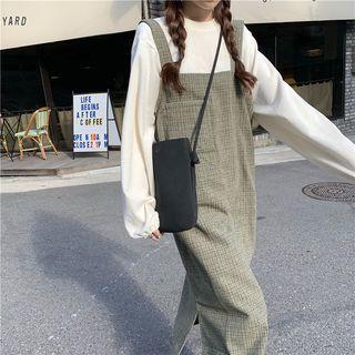 Long-sleeve Plain T-shirt / Plaid Pinafore Dress