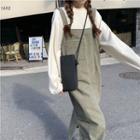 Long-sleeve Plain T-shirt / Plaid Pinafore Dress