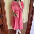 Elbow-sleeve Heart Embroidered Midi A-line Dress