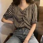 Short-sleeve Plaid Blouse / Camisole Top