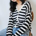 Striped V-neck Cardigan Stripe - One Size