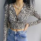 V-neck Printed Leopard Long-sleeve Top