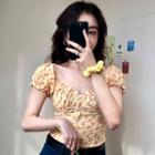 Short-sleeve Floral Print Blouse Yellow - One Size