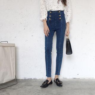 Double-breasted High-waist Skinny Jeans