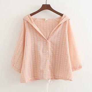 Printed Hooded 3/4-sleeve Light Jacket