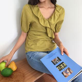 Frilled Surplice-wrap Blouse