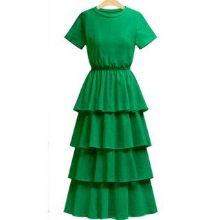 Tiered Short-sleeve Midi Dress