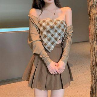 Plaid Camisole Top / A-line Skirt / Cardigan