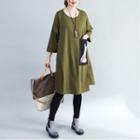 3/4-sleeve Pocket-accent Dress