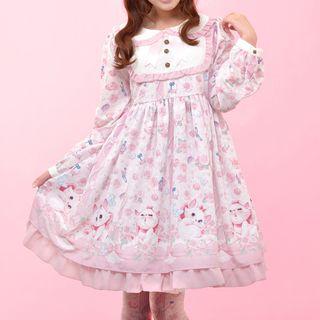 Cat Print Long-sleeve Dress