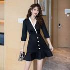 3/4-sleeve Ruffle Hem Mini A-line Dress