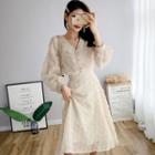 Set: Long-sleeve Feathered Shirt + A-line Skirt