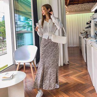 Band-waist Leopard Maxi Swing Skirt