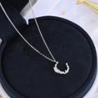 925 Sterling Silver Rhinestone Moon Pendant Necklace Ns273 - One Size