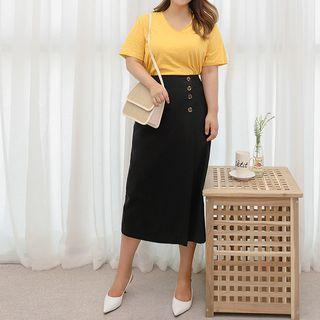 Wrap-front Buttoned Long Skirt