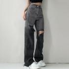 High-waist Ripped Straight Leg Jeans