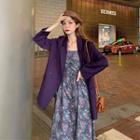 Single Breasted Blazer / Sleeveless Floral Print A-line Midi Dress