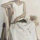 Spaghetti Strap Button Midi A-line Dress As Shown In Figure - One Size
