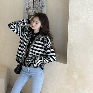 Striped Knit Long-sleeve Cardigan As Shown In Figure - One Size