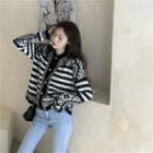 Striped Knit Long-sleeve Cardigan As Shown In Figure - One Size