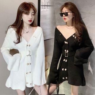 Double Breasted Mini A-line Sweater Dress