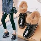 Furry Trim Hidden Wedge Platform Lace-up Shoes