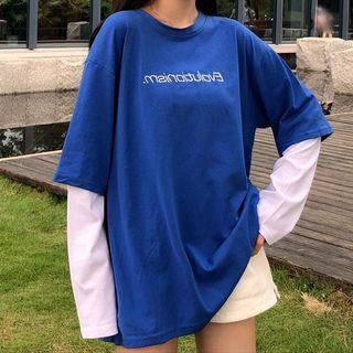 Long Sleeve Mock Two Piece Lettering Top