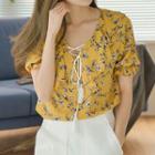 Lace-up Floral Pattern Top