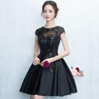Short-sleeve Sequined A-line Cocktail Dress