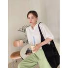 Collared V-neck Loose-fit Knit Top