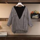 Long-sleeve Check Two-tone Blouse