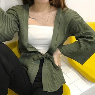 Loose-fit Plain Bell-sleeve Cardigan