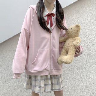 Long-sleeve Tie-neck Shirt / Zip Hoodie