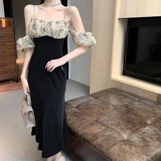 Cold Shoulder Print Midi Sheath Dress