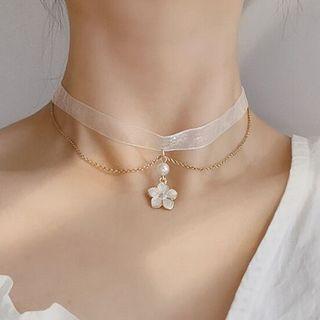 Flower Alloy Faux Pearl Pendant Layered Choker