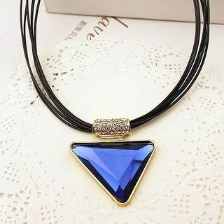 Triangle Faux Crystal Pendant Cord Necklace