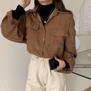 Long-sleeve Plain Corduroy Shirt / Long-sleeve High-neck T-shirt