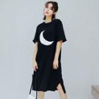 Moon Print Elbow Sleeve T-shirt Dress