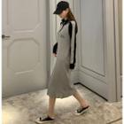 Half-zip Colorblock Loose-fit Midi Dress Gray - One Size