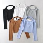 Long-sleeve Halter-neck Off-shoulder Crop Top