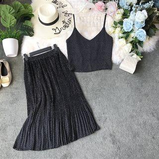 Set: Dotted Camisole + Pleated Skirt