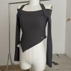 Long-sleeve Off-shoulder Asymmetrical Cropped T-shirt