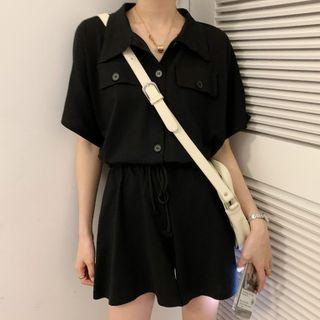 Drawstring-waist Wide-leg Romper