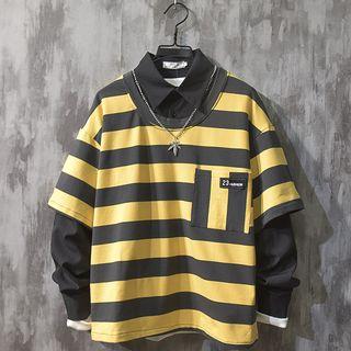 Collared Mock Two-piece Striped Pullover