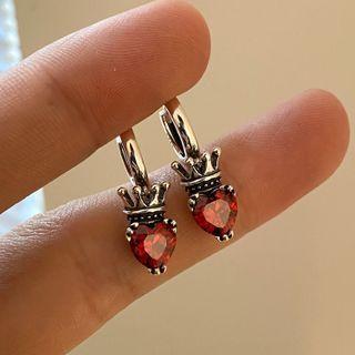 Crown Rhinestone Sterling Silver Earring 1 Pair - Eh1298 - Red - One Size